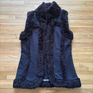 y2k Lucky Brand Yin Yang Tag Asian Faux Fur Trim Vest M Black Boho Chic 90 Retro